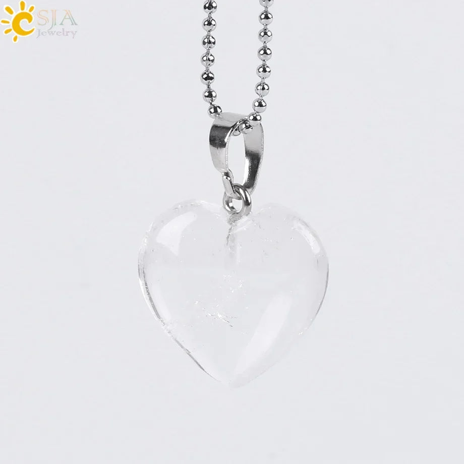 Natural Stone Heart Pendant Necklace | Crystal Healing Jewelry for Women