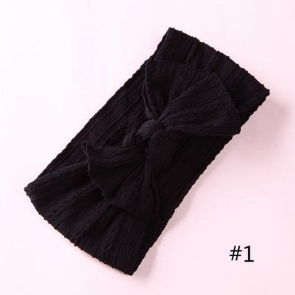Modern Braid Nylon Bow Knot Solid Wide Nylon Headbands Turban Baby Girls Head Wrap For Girls