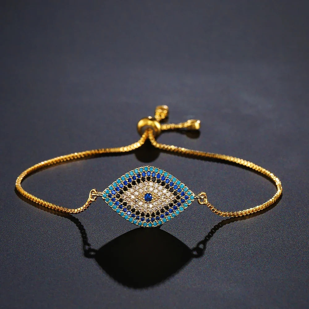 NEWBUY 2026 Trendy Turkish Gold Color Evil Eye Bracelet Adjustable AAA CZ Pave Setting Female Luckry Party Jewelry Gift