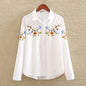 Floral Embroidered Blouse Shirt Women Slim White Tops Long Sleeve Blouses plus size