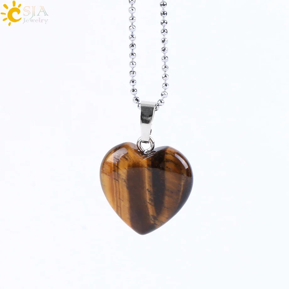 CSJA Natural Stone Heart Necklace | Crystal Healing Pendant for Women