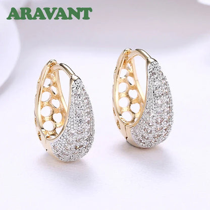 Aravant 925 Silver 18K Gold Zircon Crystal Hoop Earrings For Women Wedding Fashion Jewelry