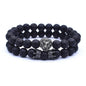 Classic Vintage Elegant Lion Head and Luxury Crown Charm Bracelet Natural Lava Stone Beads Amazing Bracelet Great For Men Fashion Jewelry