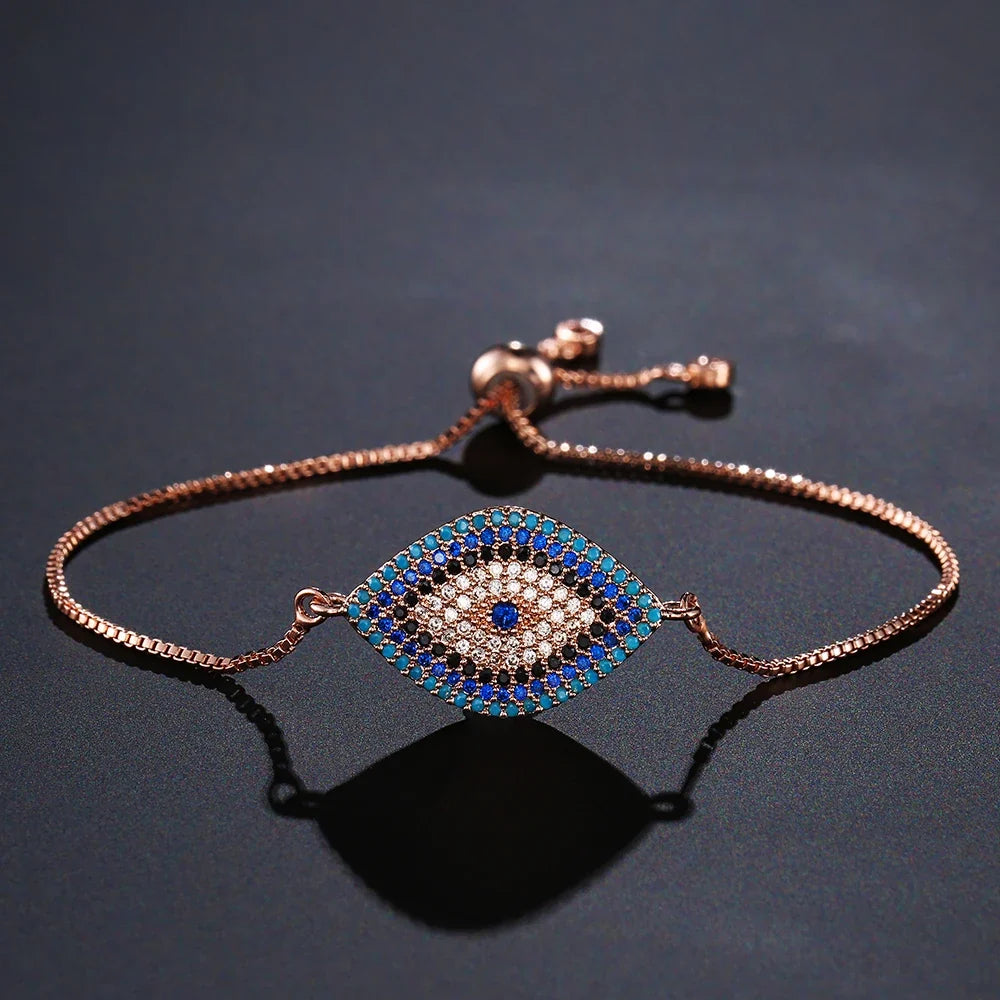 NEWBUY 2026 Trendy Turkish Gold Color Evil Eye Bracelet Adjustable AAA CZ Pave Setting Female Luckry Party Jewelry Gift