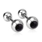 LUXUSTEEL White Black Crystal Earrings | Stainless Steel Round CZ Studs with Screw Back