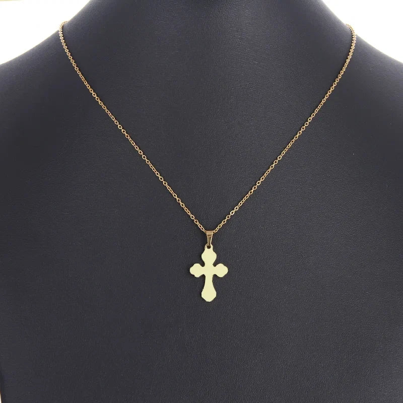 DOTIFI Stainless Steel Necklace For Women Man Lover's Sharp Cross Gold Color Pendant Necklace Engagement Jewelry
