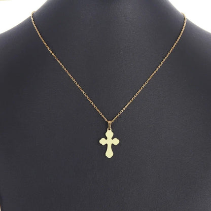 DOTIFI Stainless Steel Necklace For Women Man Lover's Sharp Cross Gold Color Pendant Necklace Engagement Jewelry