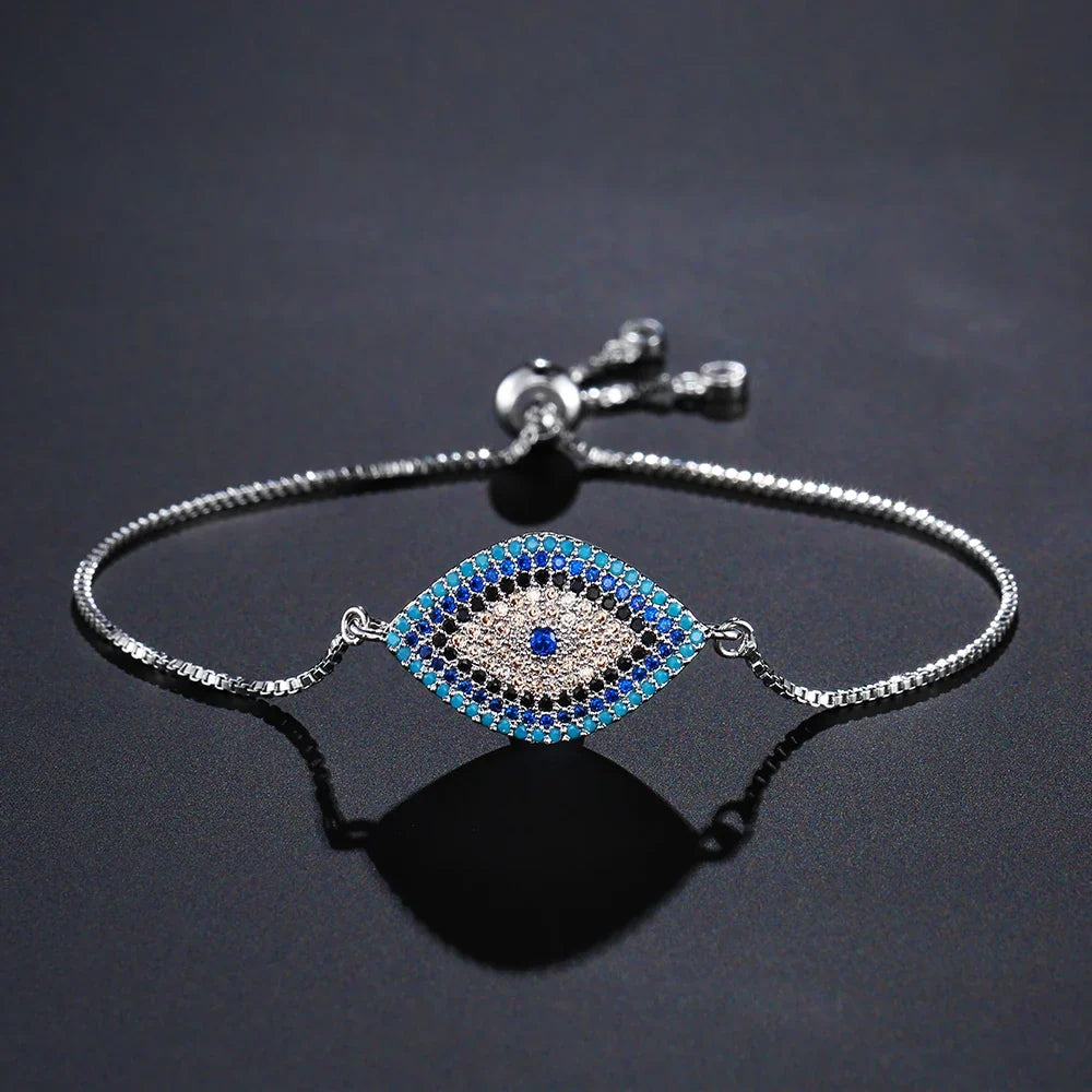 NEWBUY 2026 Trendy Turkish Gold Color Evil Eye Bracelet Adjustable AAA CZ Pave Setting Female Luckry Party Jewelry Gift