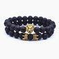 Classic Vintage Elegant Lion Head and Luxury Crown Charm Bracelet Natural Lava Stone Beads Amazing Bracelet Great For Men Fashion Jewelry