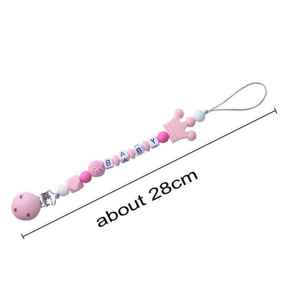 Pink Silicone Personalised Name Baby Pacifier Clips Crochet Beads Silicone Crown Pacifier Chain Holder For Kids and Baby Pacifier