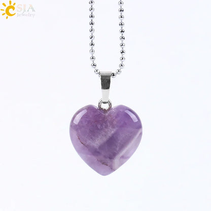 CSJA Natural Stone Heart Necklace | Crystal Healing Pendant for Women