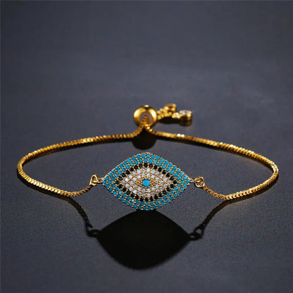 NEWBUY 2026 Trendy Turkish Gold Color Evil Eye Bracelet Adjustable AAA CZ Pave Setting Female Luckry Party Jewelry Gift