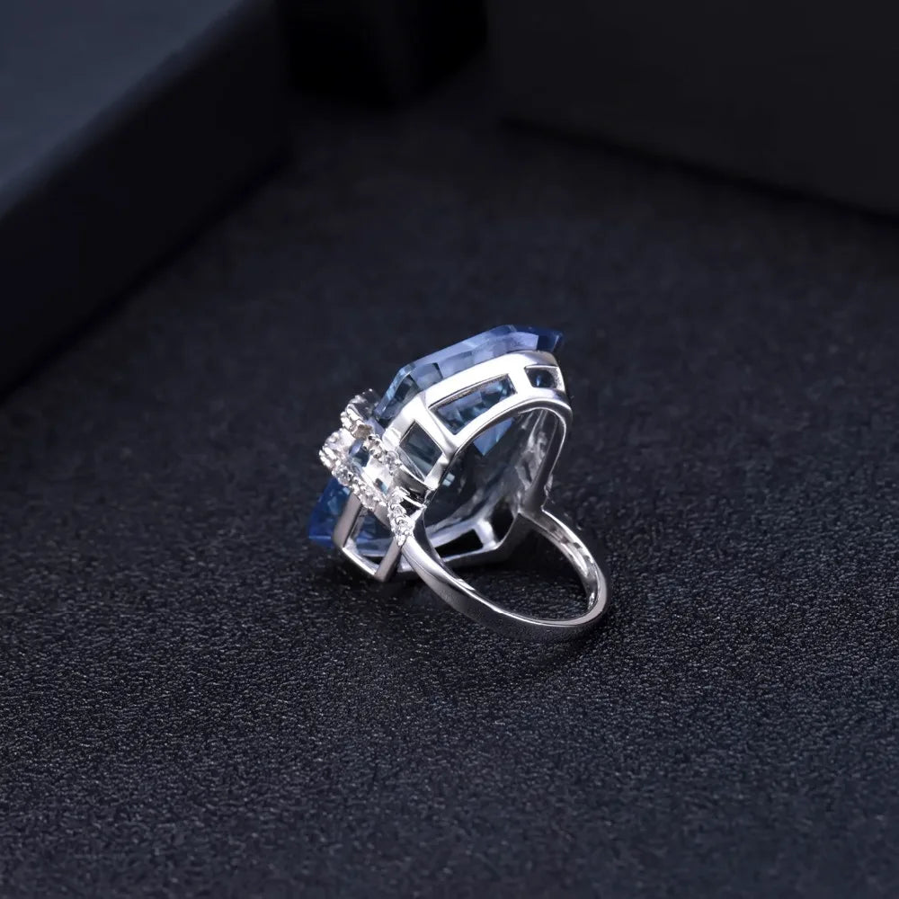 GEM'S BALLET 21.20Ct Natura Iolite Blue Mystic Quartz Gemstone Cocktail Rings 925 Sterling Silver Fine Jewelry for Women