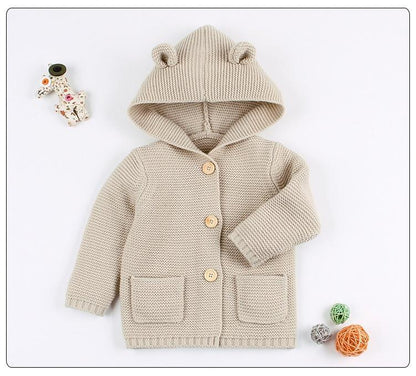 Knitting Cardigan Warm Long Sleeve Hooded Sweaters for Newborn Infant