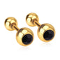 LUXUSTEEL White Black Crystal Earrings | Stainless Steel Round CZ Studs with Screw Back