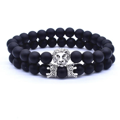 Classic Vintage Elegant Lion Head and Luxury Crown Charm Bracelet Natural Lava Stone Beads Amazing Bracelet Great For Men Fashion Jewelry
