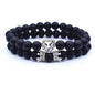 Classic Vintage Elegant Lion Head and Luxury Crown Charm Bracelet Natural Lava Stone Beads Amazing Bracelet Great For Men Fashion Jewelry