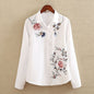 Floral Embroidered Blouse Shirt Women Slim White Tops Long Sleeve Blouses plus size