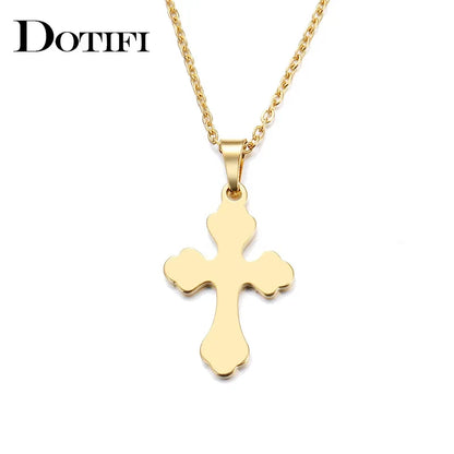DOTIFI Stainless Steel Necklace For Women Man Lover's Sharp Cross Gold Color Pendant Necklace Engagement Jewelry