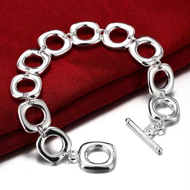 Aravant 925 Silver Square Earrings Rings Necklace Bracelet Set For Women Party Jewelry Christmas Gift