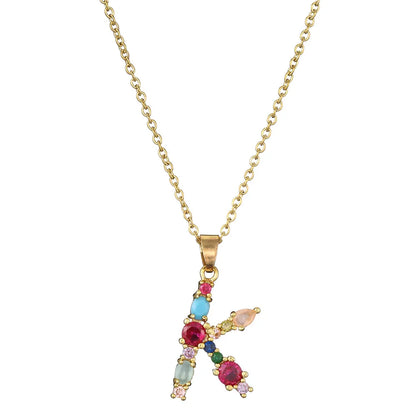 2024 New Hot Colourful Crystal AAA CZ 26 Capital Letters Pendant Necklace For Women Girl Gold Color Copper Initial Name Jewelry