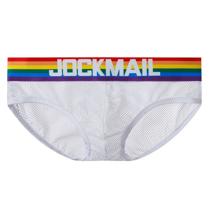 Jockmail Gay Underwear Men Briefs Sexy Transparent Mesh Underpant Rainbow colors , Breathable Shorts calzoncillos hombre slip