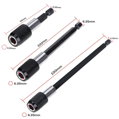 1/4 Inch Hex Shank Quick Release Screwdriver Bit Holder Extension Bar | 60mm 100mm 150mm