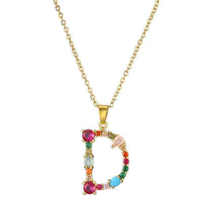 2024 New Hot Colourful Crystal AAA CZ 26 Capital Letters Pendant Necklace For Women Girl Gold Color Copper Initial Name Jewelry