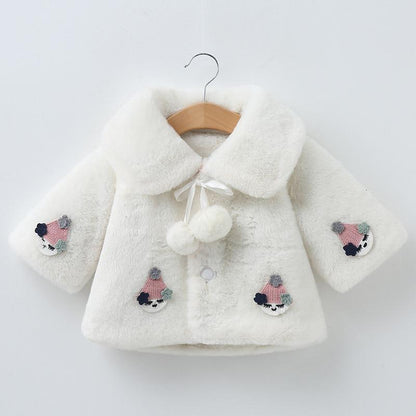 Princess Baby Girls Winter Thick Bownot Cloak Coat Flower for Childre With Flowers
