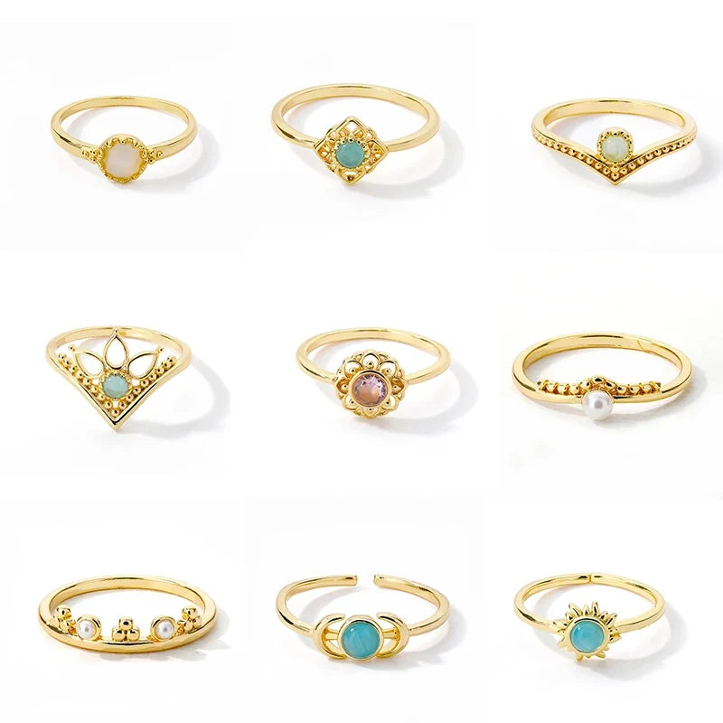 Fashion Opal Finger Rings For Women Stainless Steel Adjustable Couple Geometric Ring Handmade Aesthetic Jewelry Gift Anillos