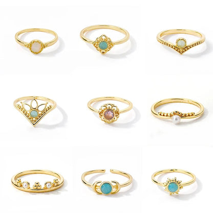 Stainless Steel Opal Finger Rings For Women Fashion Adjustable Couple Geometric Ring Handmade Aesthetic Jewelry Gift Anillos