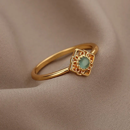 Fashion Opal Finger Rings For Women Stainless Steel Adjustable Couple Geometric Ring Handmade Aesthetic Jewelry Gift Anillos