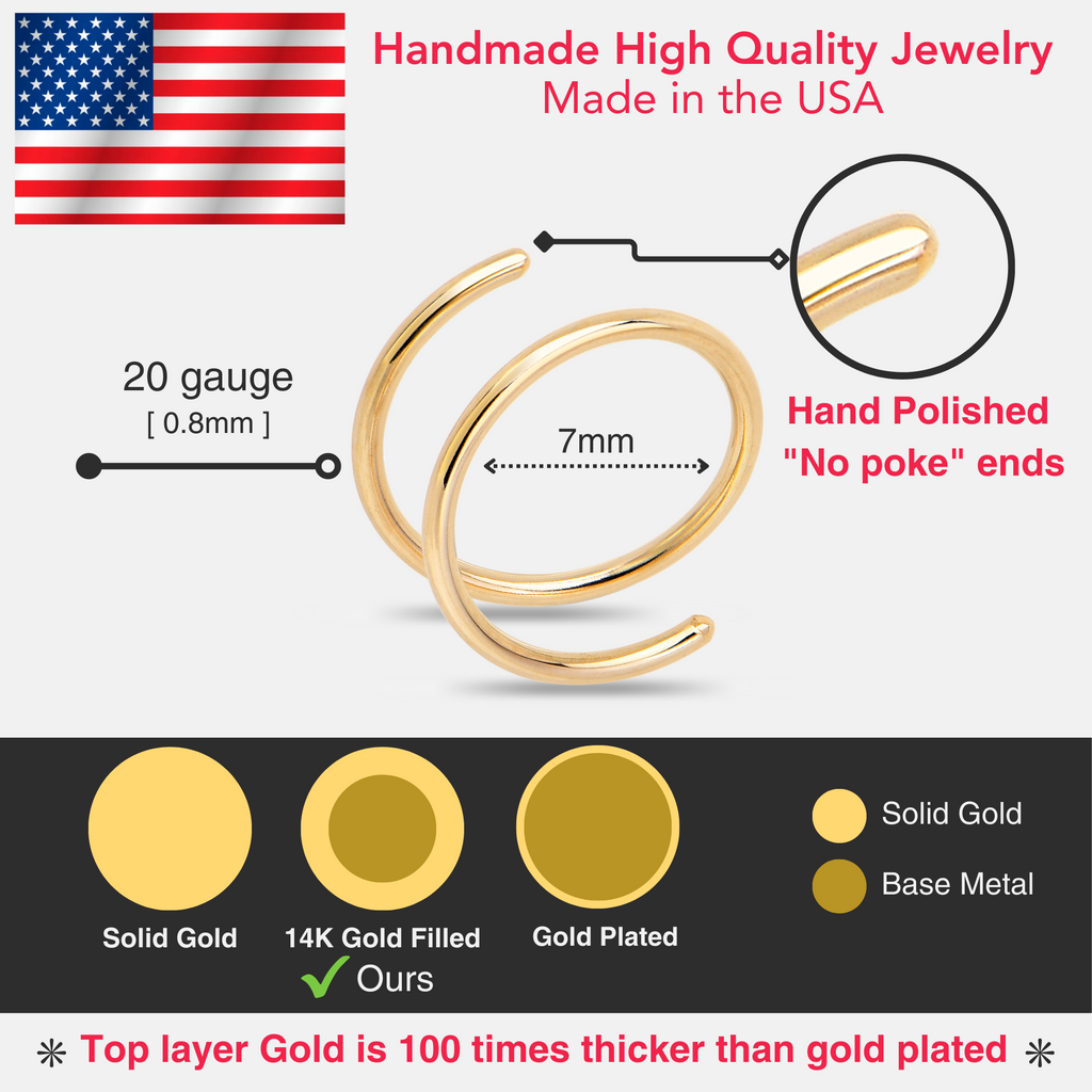 Double Hoop Nose 14k Rose Gold Filled Spiral Nose Ring