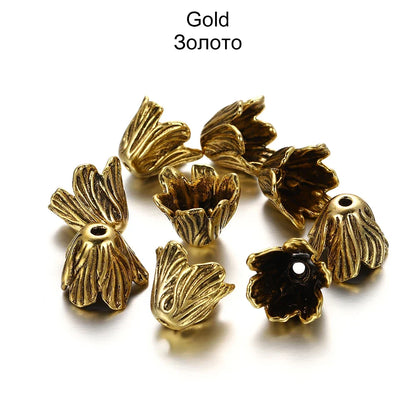 2pcs/lot Alloy Beads Caps Mixed Hollow Flower Necklace Earrings End Beads Cap Connectors For DIY Jewelry Making Accessroies