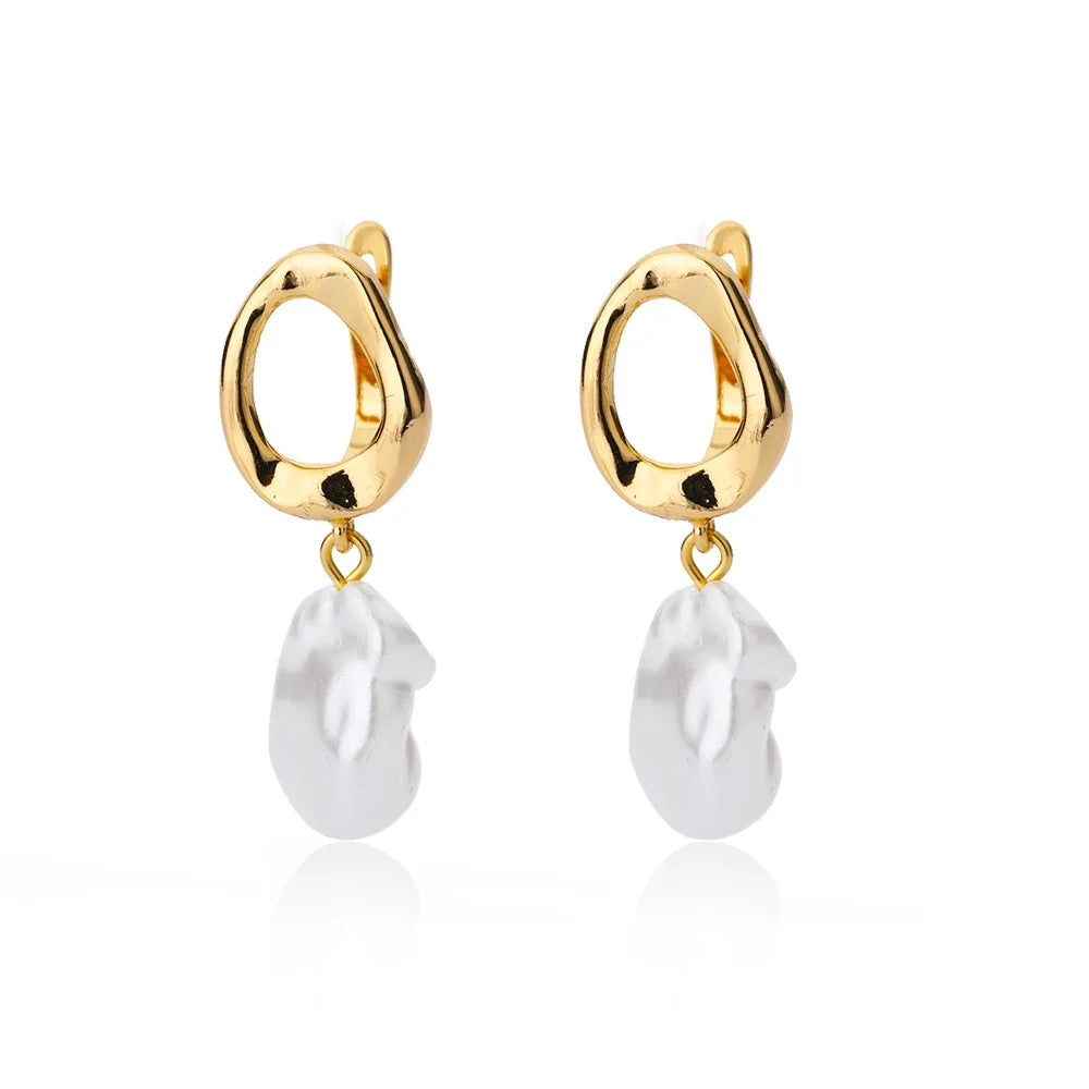 Irregular Pearl Earrings For Women Stainless Steel Round Pearl Circle Ear Clip Earring Women Jewelry Gift Mujer Accessories