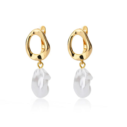 Irregular Pearl Earrings For Women Stainless Steel Round Pearl Circle Ear Clip Earring Women Jewelry Gift Mujer Accessories