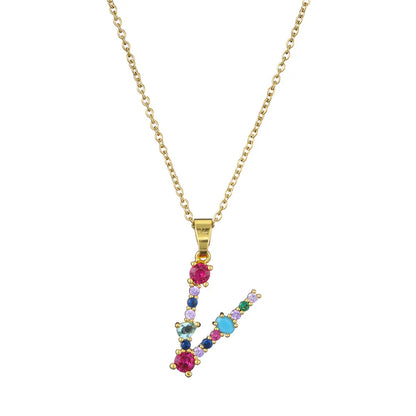 2024 New Hot Colourful Crystal AAA CZ 26 Capital Letters Pendant Necklace For Women Girl Gold Color Copper Initial Name Jewelry