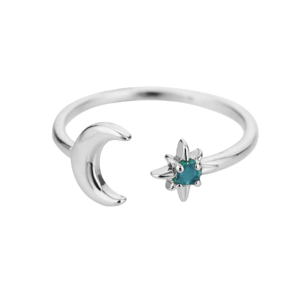 Zircon Moon Rings For Women Stainless Steel Glowing Moon Star Adjustable Finger Ring Aesthetic Wedding Jewelery Gift bague femme