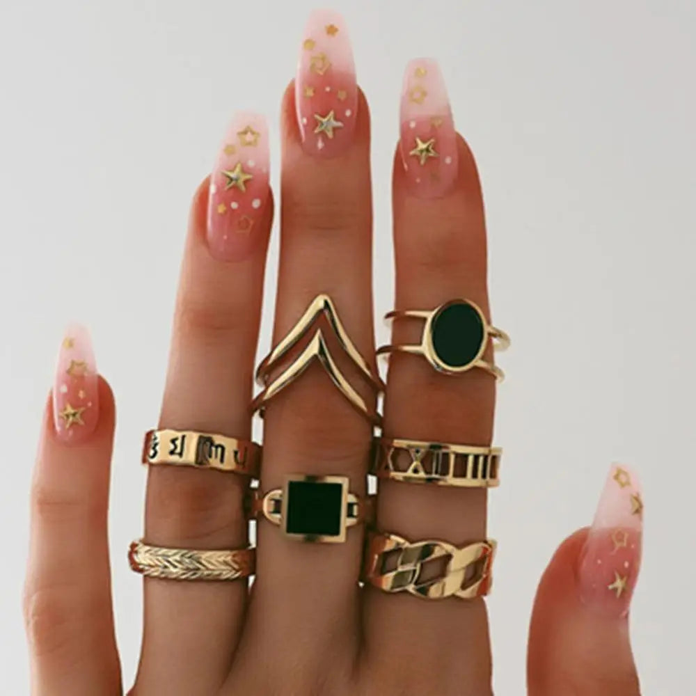 Fashion Geometric Knuckle Rings set For Women Crystal Gold color Finger Ring Boho Ladies wedding Jewelry Gift