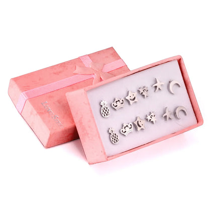 6 Pairs Vintage Stud Earrings Set for Women | Stainless Steel Snowflake Piercing