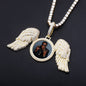 Angel Wings Custom Photo Medallion Necklace Iced Out  Cubic Zirconia Pendant Hip Hop Jewelry