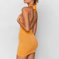 Halter Sexy Backless Mini Dresses Bodycon Skinny Sleeveless Knitted Beach Holiday Dress