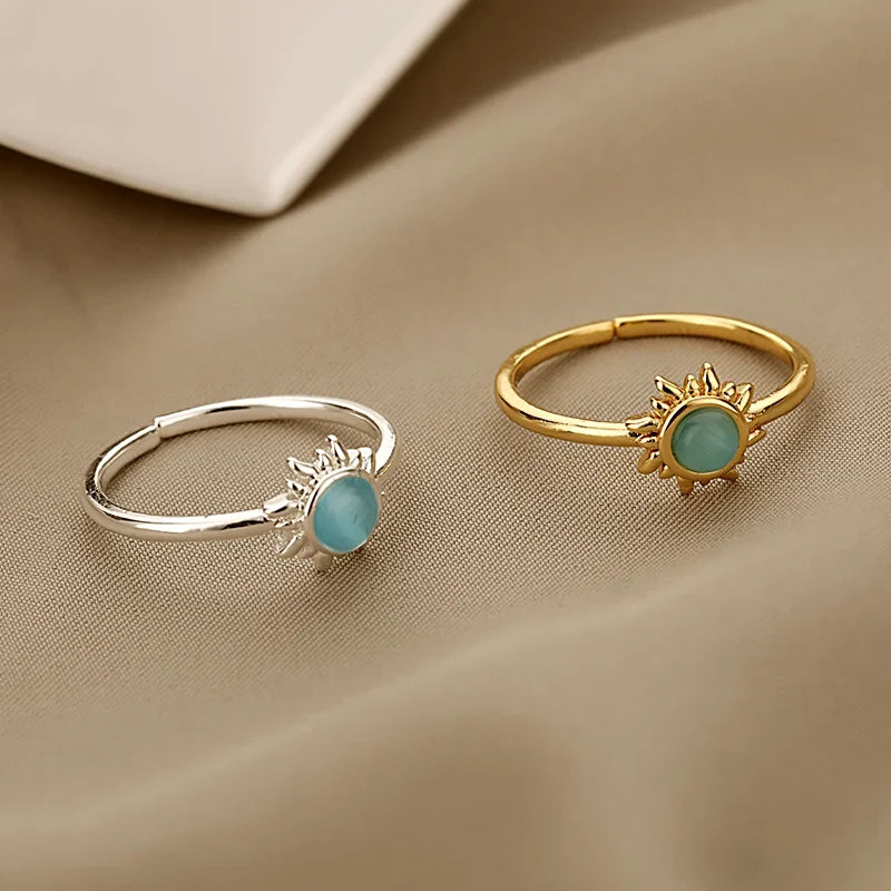 Stainless Steel Opal Finger Rings For Women Fashion Adjustable Couple Geometric Ring Handmade Aesthetic Jewelry Gift Anillos