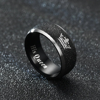 Her King and His Queen Letter Couple Rings For Women Men Crown Black 8MM Stainless Steel Matte Ring Lovers Wedding Jewelry