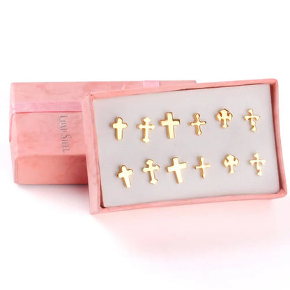 6 Pairs Vintage Stud Earrings Set for Women | Stainless Steel Snowflake Piercing