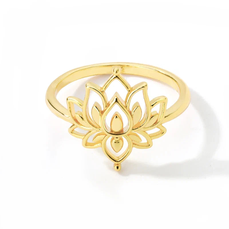 Lotus Flower Rings For Women Stainless Steel Gold Color Hollow Out Ring Fashion Wedding Party Aesthetic Jewelry Gift anillos