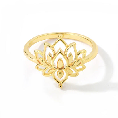 Lotus Flower Rings For Women Stainless Steel Gold Color Hollow Out Ring Fashion Wedding Party Aesthetic Jewelry Gift anillos