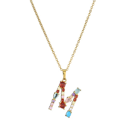 2024 New Hot Colourful Crystal AAA CZ 26 Capital Letters Pendant Necklace For Women Girl Gold Color Copper Initial Name Jewelry
