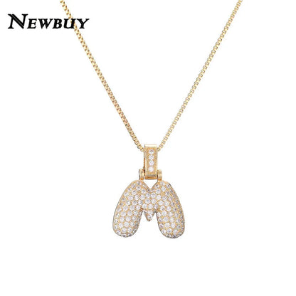 NEWBUY CZ Zirconia Crystal 26 A-Z Letters Pendant Necklace For Men Women Punk Initials Name Necklace Fashion Hip Hop Jewelry