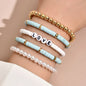 Fashion Rainbow Stackable Bracelets Set For Women Heart Charm Soft Clay Pottery Layering Beads Chain Bangle Female Boho Jewelry